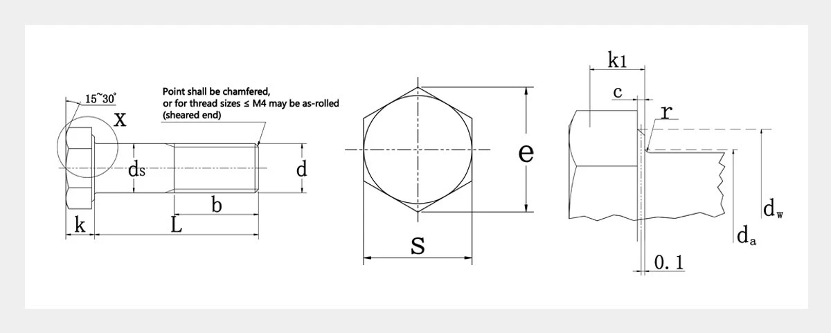 Hex Bolt Half Thread-2D